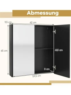 Spiegelschrank Bad 62 x 11,5 x 65cm in Schwarz