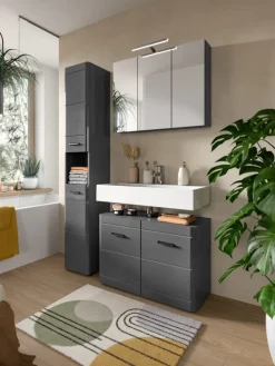 Spiegelschrank in grau/grau - (B) 80 x (H) 60 x (T) 15