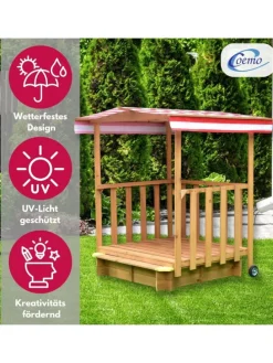 Spielhaus mit Sandkasten und Spielveranda in Natur