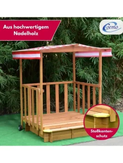 Spielhaus mit Sandkasten und Spielveranda in Natur