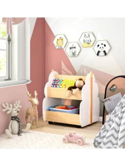 Spielzeugregal auf Rollen 2 Ebenen in Weiß