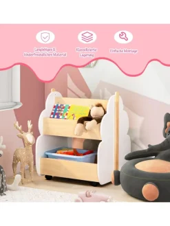 Spielzeugregal auf Rollen 2 Ebenen in Weiß