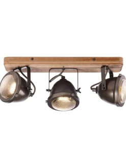 Spotbalken, 3-flammig Carmen Wood 18,5x43x11,5 cm in burned steel/holz