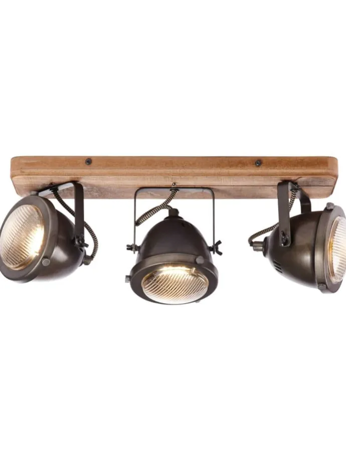 Spotbalken, 3-flammig Carmen Wood 18,5x43x11,5 cm in burned steel/holz