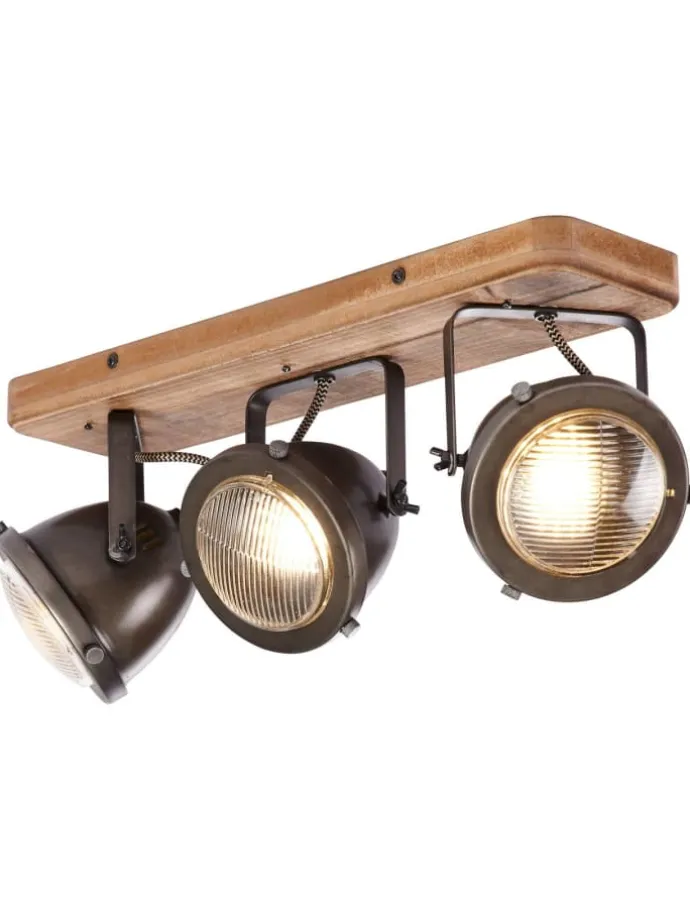 Spotbalken, 3-flammig Carmen Wood 18,5x43x11,5 cm in burned steel/holz