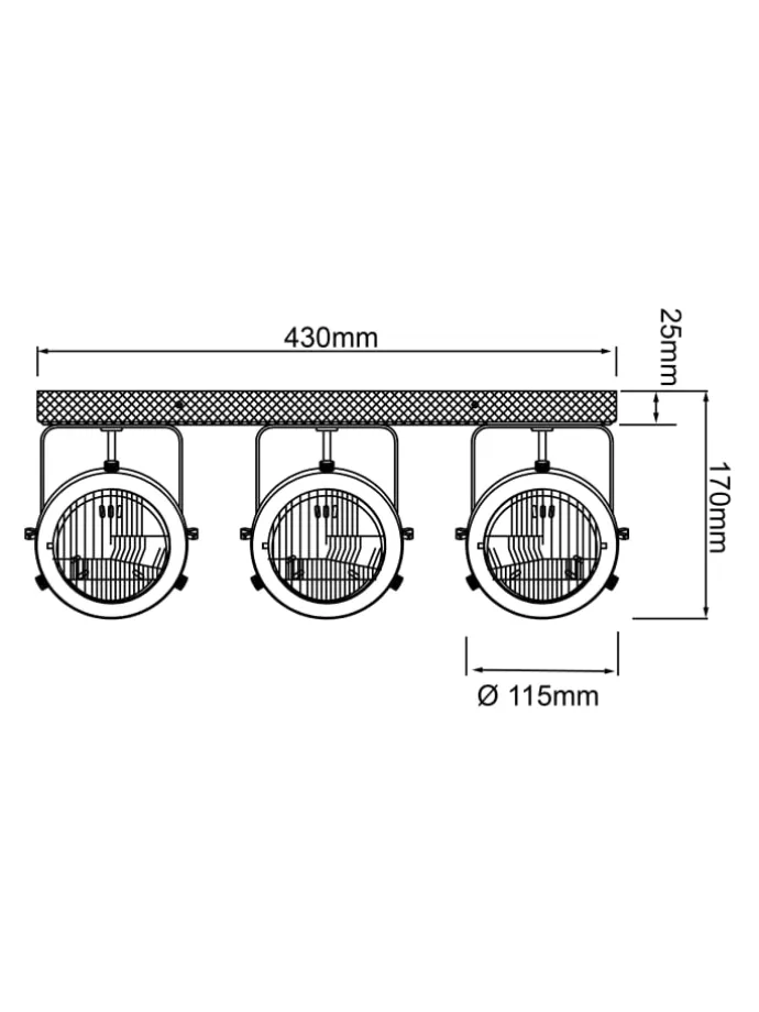 Spotbalken, 3-flammig Carmen Wood 18,5x43x11,5 cm in burned steel/holz