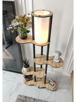 Standleuchte in Hellbraun/ Schwarz - (B)65 x (H)150 x (T)35 cm