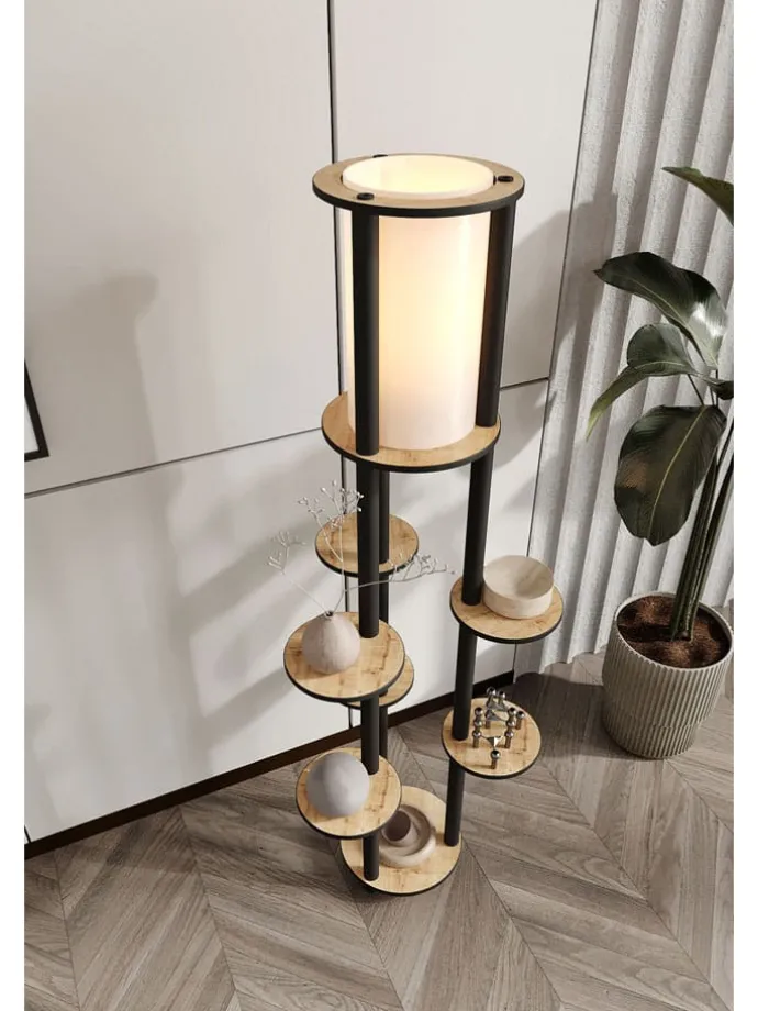 Standleuchte in Schwarz/ Hellbraun - (H)150 cm