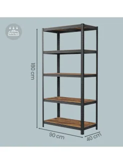 Standregal in Braun/ Schwarz - (B)90 x (H)180 x (T)40 cm