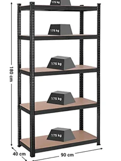 Standregal in Schwarz/ Hellbraun - (B)90 x (H)180 x (T)40 cm