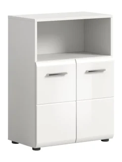 Standschrank breit in Weiß/Weiß Hochglanz - (B) 60 x (H) 80 x (T) 30