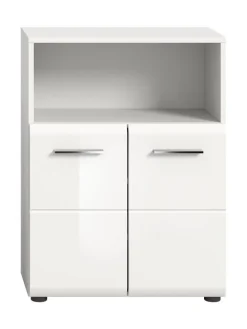 Standschrank breit in Weiß/Weiß Hochglanz - (B) 60 x (H) 80 x (T) 30