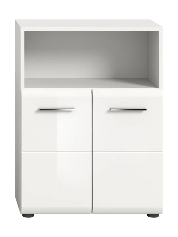 Standschrank breit in Weiß/Weiß Hochglanz - (B) 60 x (H) 80 x (T) 30