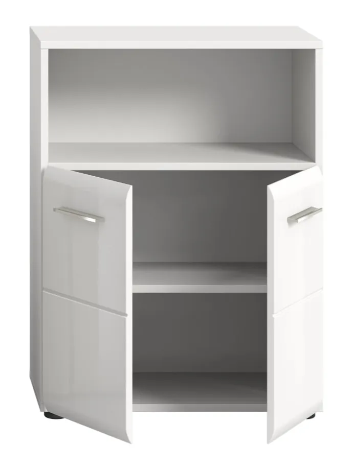 Standschrank breit in Weiß/Weiß Hochglanz - (B) 60 x (H) 80 x (T) 30