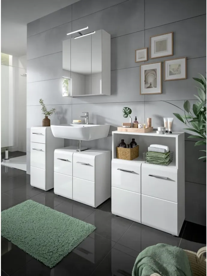 Standschrank breit in Weiß/Weiß Hochglanz - (B) 60 x (H) 80 x (T) 30