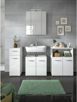 Standschrank breit in Weiß/Weiß Hochglanz - (B) 60 x (H) 80 x (T) 30