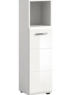 Standschrank hoch in Weiß/Weiß Hochglanz - (B) 30 x (H) 110 x (T) 30