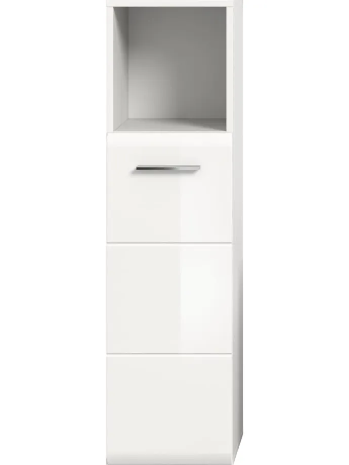 Standschrank hoch in Weiß/Weiß Hochglanz - (B) 30 x (H) 110 x (T) 30