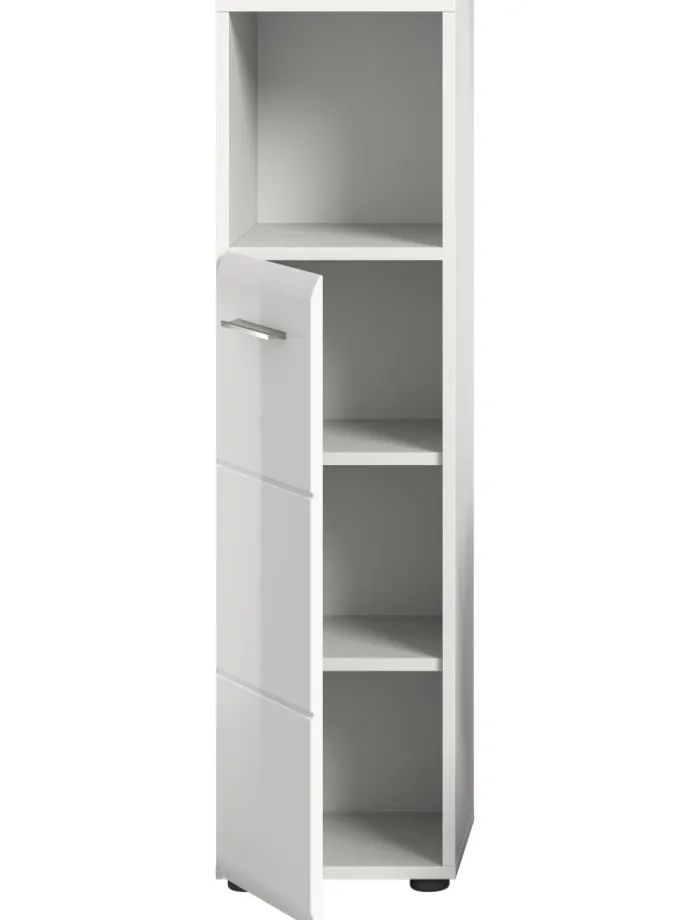 Standschrank hoch in Weiß/Weiß Hochglanz - (B) 30 x (H) 110 x (T) 30