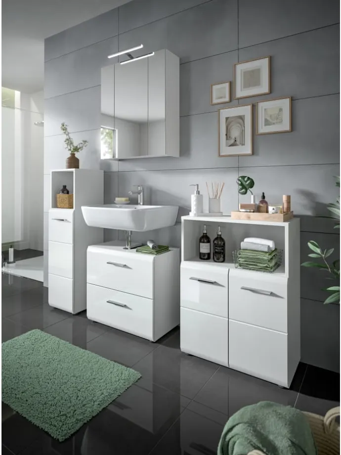 Standschrank hoch in Weiß/Weiß Hochglanz - (B) 30 x (H) 110 x (T) 30