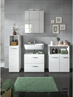 Standschrank hoch in Weiß/Weiß Hochglanz - (B) 30 x (H) 110 x (T) 30