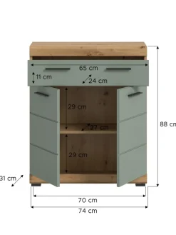 Standschrank in Artisan Eiche/Salbei - (B) 74 x (H) 88 x (T) 31