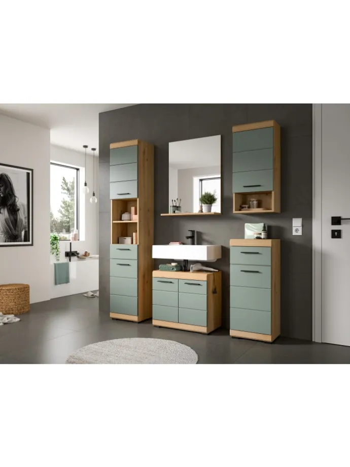 Standschrank in Artisan Eiche/Salbei - (B) 37 x (H) 88 x (T) 31