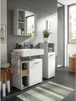 Standschrank in hellgrau/weiß hochglanz - (B) 30 x (H) 95 x (T) 30