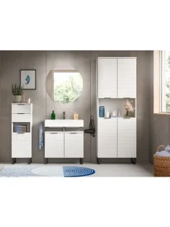 Standschrank in weiß/weiß - (B) 35 x (H) 110 x (T) 34