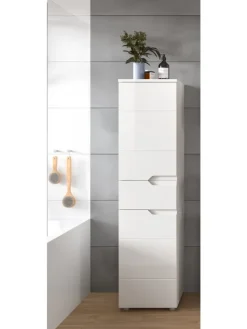 Standschrank in weiß/weiß hochglanz - (B) 38 x (H) 151 x (T) 34