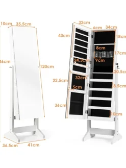 Standspiegel mit Schmuckschrank in Weiß