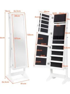 Standspiegel mit Schmuckschrank in Weiß