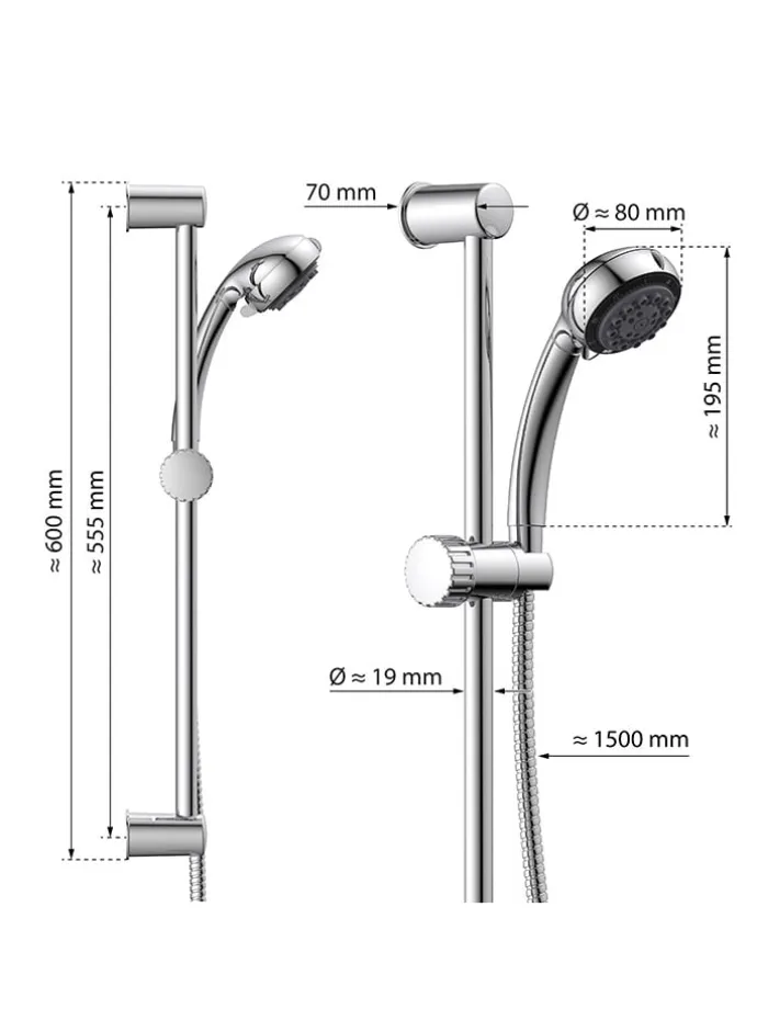Stangenbrauseset ''Vital'' in Chrom