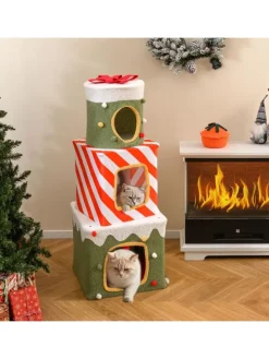 3-stöckig Katzenhöhle Weihnachten 120 cm in Grün