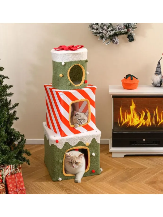 3-stöckig Katzenhöhle Weihnachten 120 cm in Grün