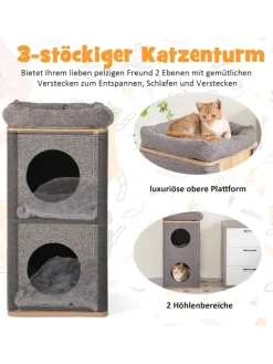 3-stöckige Katzenhöhle in Grau