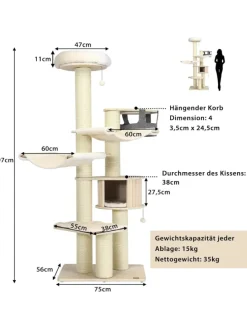 7-stöckiger Kratzbaum in Weiß