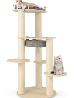 6-stöckiger Kratzbaum Holz in Beige