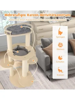 6-stöckiger Kratzbaum Holz in Beige