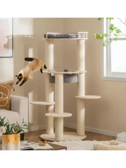 6-stöckiger Kratzbaum Holz in Beige