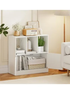 3-stöckiges Bücherregal mit 2 Türen 70 x 30 x 70 cm in Weiß