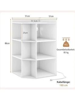 3-stöckiges Eck-Bücherregal mit Ladestation in Weiß