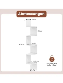 5-stöckiges Eckregal hängend in Weiß