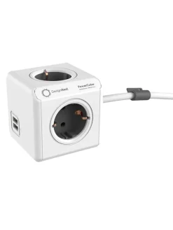 Steckdosenmultiplikator ''PowerCube'' in Weiß/ Schwarz - (B)7 x (H)7 x (T)11 cm