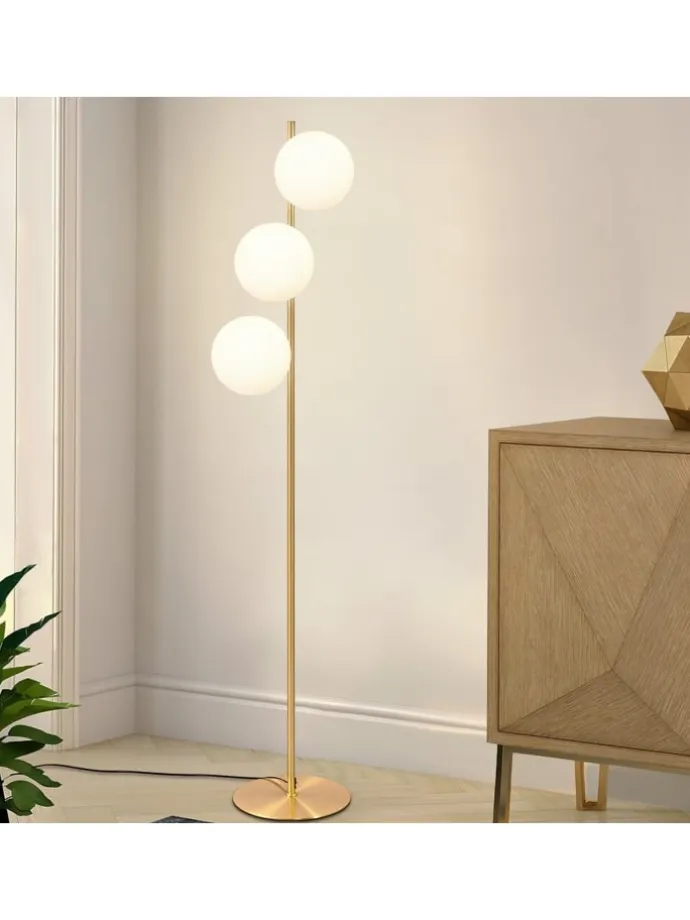 Stehlampe 3-flammige E27 in gold Glasschrim