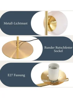 Stehlampe 3-flammige E27 in gold Glasschrim