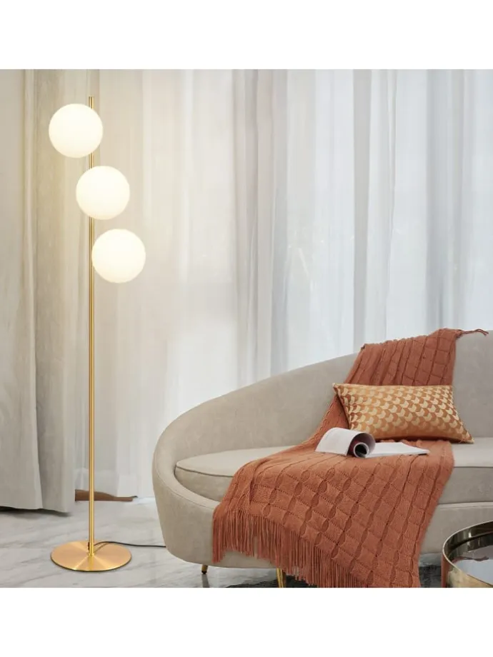 Stehlampe 3-flammige E27 in gold Glasschrim