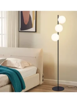 Stehlampe 3-flammige E27 in schwarz Glasschrim