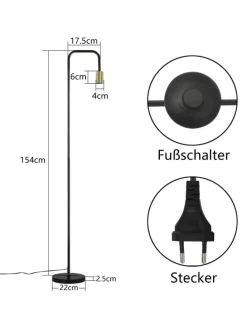 Stehlampe in gold E27 Vintage mit Fußschalter H 157cm