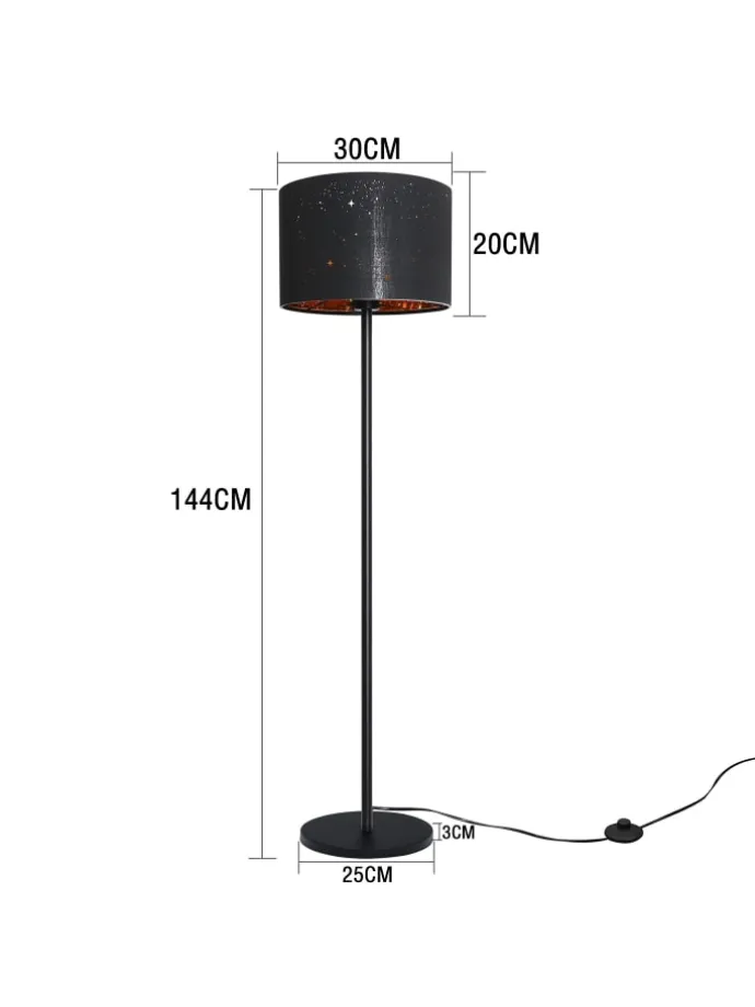Stehlampe in schwarz E27 H 144cm Sternenhimmel Design